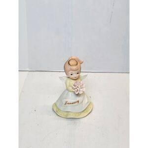 Vintage Lefton Angel January Figurine Birthday Girl Holding Flower 04883